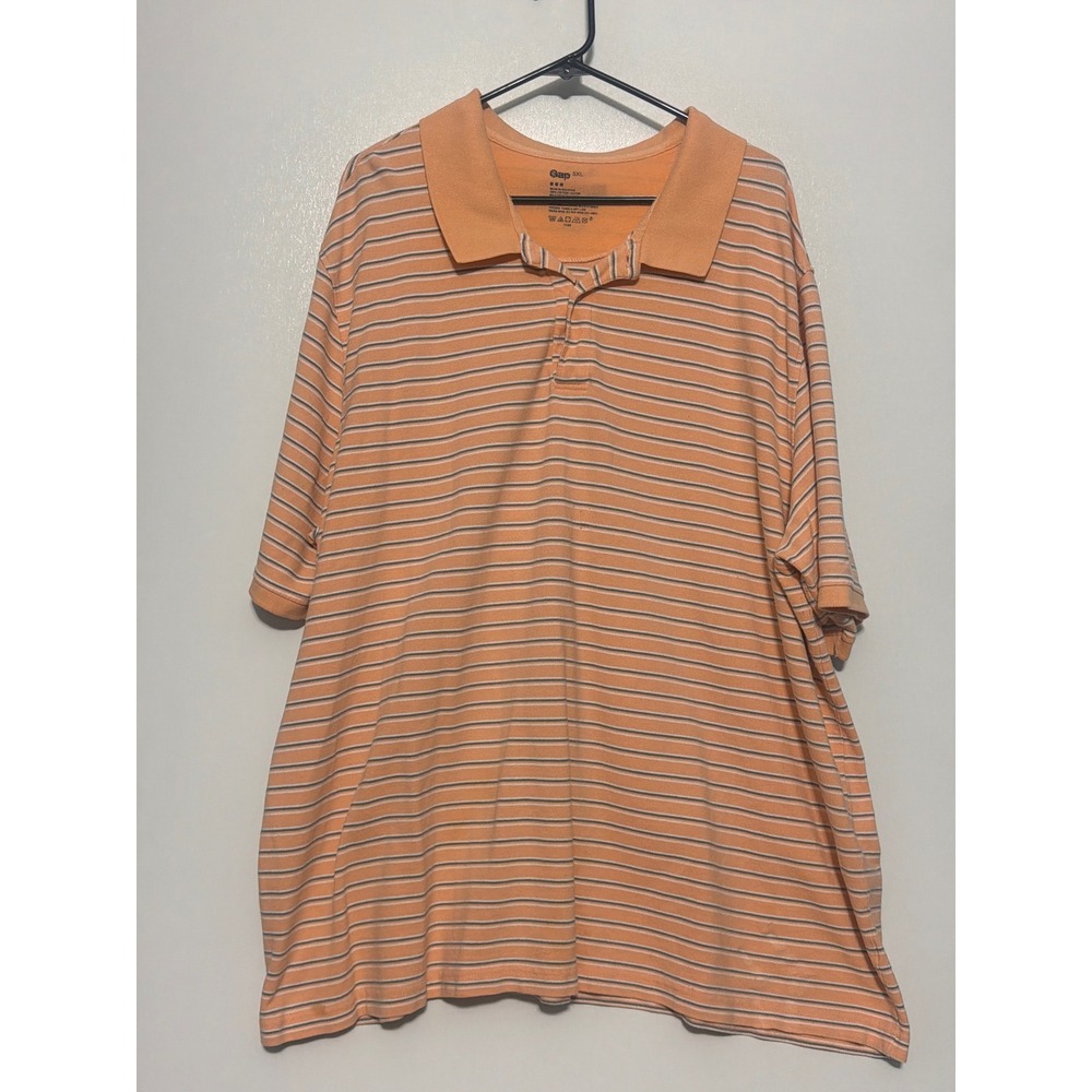 Gap Mens 5XL Orange Striped Short Sleeve Cotton Pique Polo Shirt